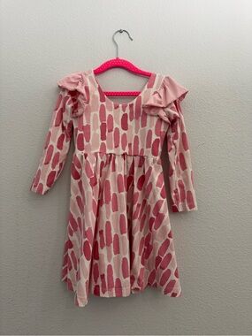 Little Girls Pink Brushstroke Ruffle-Sleeve Dress